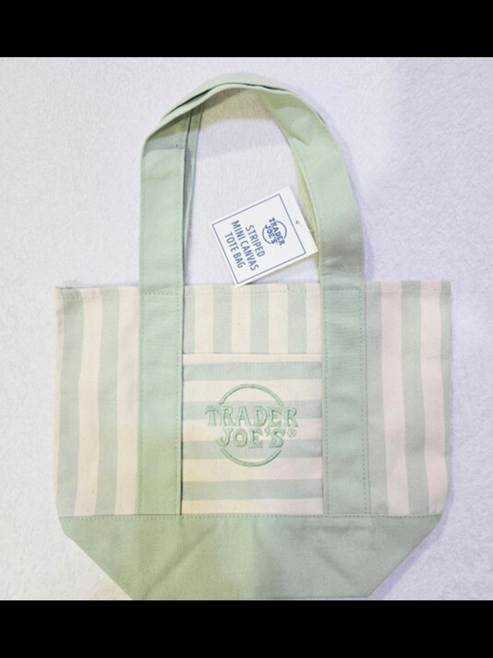 Trader Joe's Mint Green Stripe Canvas Tote Bag